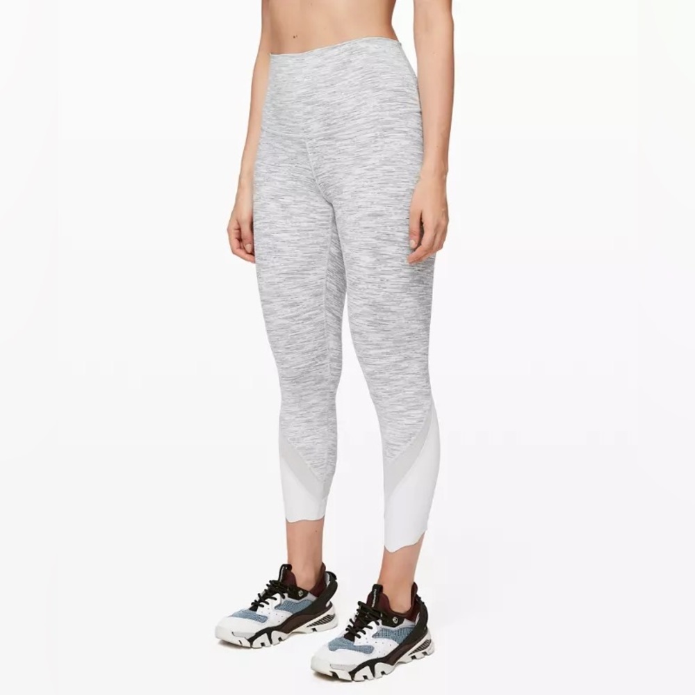 Lululemon Wunder Under High Rise Crop 23 Gray White Luxtreme Yoga Leggings 6